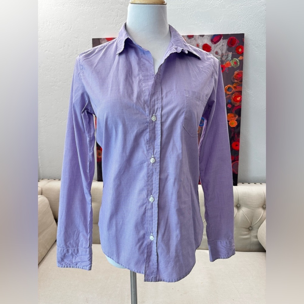 Frank & Eileen Plaid Cotton Buttons Shirt in Purple S
